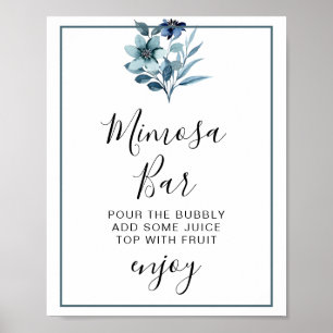 Poster Ilustração em Aquarela Rústica Buquê Floral Azul