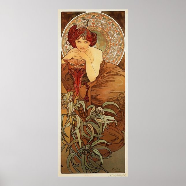 Poster Ilustração Emerald de Alphonse Mucha (Frente)