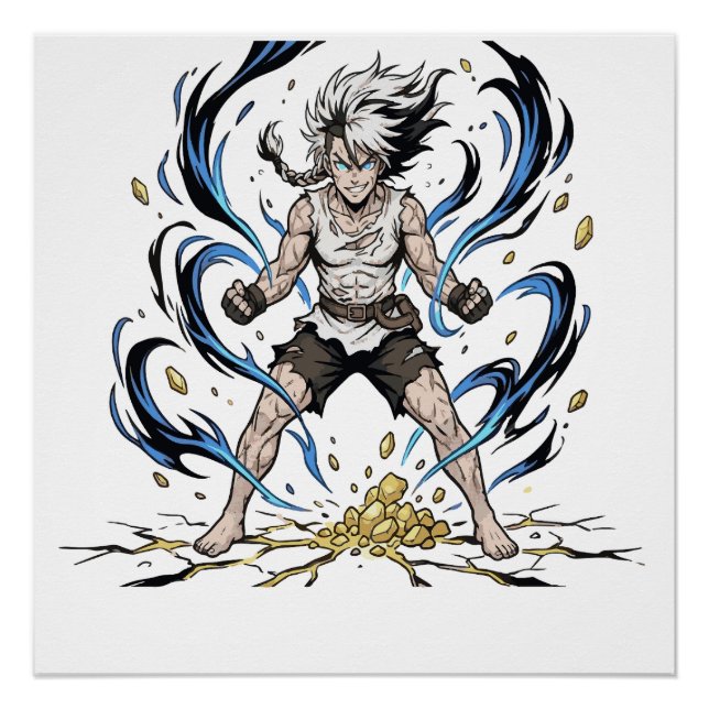 Pôster Ilustração Épica de Poder de Guerreiro de Mangá De (Frente)