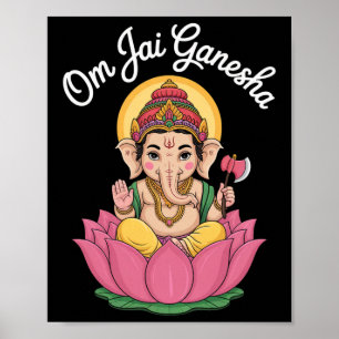Poster Ilustração Espiritual Ganesha Lótus Om Jai Dizendo