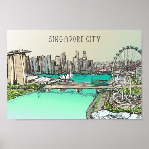 Poster Ilustração Famosa do Local da Cidade de Singapura