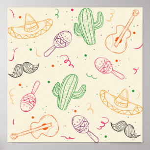 Poster Ilustração Feita À Mão Do Dia Cinco De Mayo