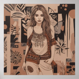 Poster Ilustração Feminina da Boêmia