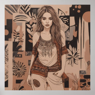 Poster Ilustração Feminina da Boêmia