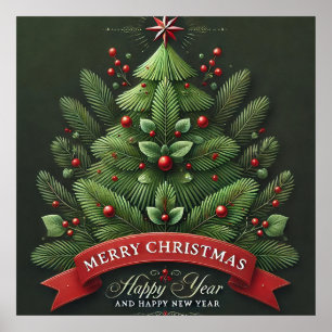Poster Ilustração Festiva de Árvore de Natal