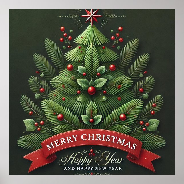 Poster Ilustração Festiva de Árvore de Natal (Frente)
