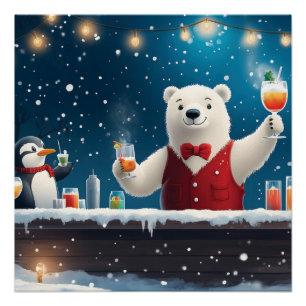 Pôster Ilustração Festiva Do Bartender Polar