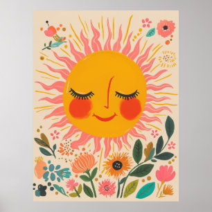 Poster Ilustração Floral Boho Dia Ensolarado Fofo