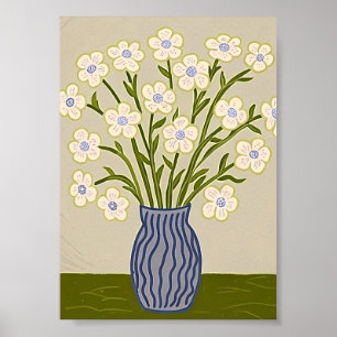 Poster Ilustração Floral Branca de Arte Popular Caprichos