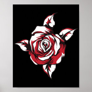 Poster Ilustração Floral de Rosa Vermelha com Fundo Preto