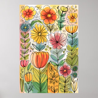 Poster Ilustração Floral Desenhada À Mão abstrato