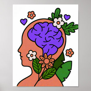 Poster Ilustração Floral do Cérebro Mente Botânica