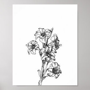 Poster Ilustração Floral Minimalista de Flores Arte Flora
