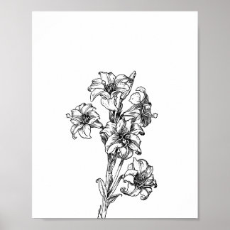 Poster Ilustração Floral Minimalista de Flores Arte Flora