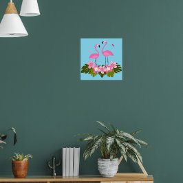 Poster Ilustração Floral Tropical de Flamingos Rosa