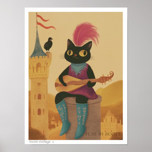Poster ILUSTRAÇÃO FOFa 'GATO DE BOTAS'  (Frente)
