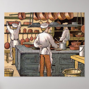 Pôster Ilustração francesa da cozinha do vintage