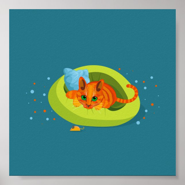 Poster Ilustração geométrica do gengibre sentado na cama (Frente)