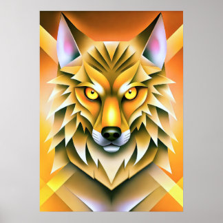 Poster Ilustração Geométrica do Lobo em Cores Vibrantes