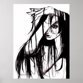 Poster Ilustração Gótica Original de Mulher Tinta Sombria