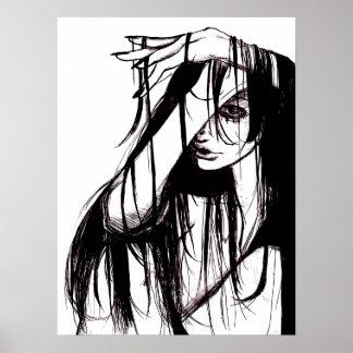 Poster Ilustração Gótica Original de Mulher Tinta Sombria