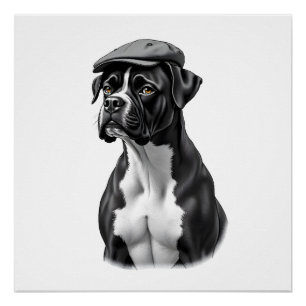 Pôster Ilustração Gráfica Monocromática de Boxer Antigo c
