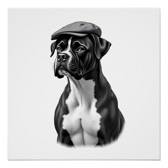 Pôster Ilustração Gráfica Monocromática de Boxer Antigo c (Frente)