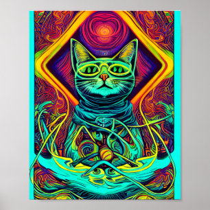 Poster Ilustração Hipnótica de um Gato Colorido