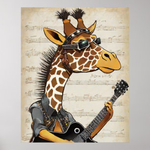 Poster Ilustração Hipster Rockstar Giraffe