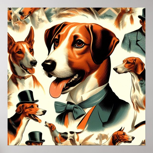 Poster Ilustração Inglesa Vintage Foxhound (Frente)