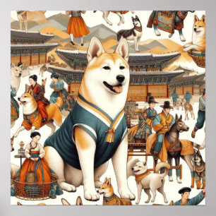 Poster Ilustração Isolada De Cachorro Coreano Vintage