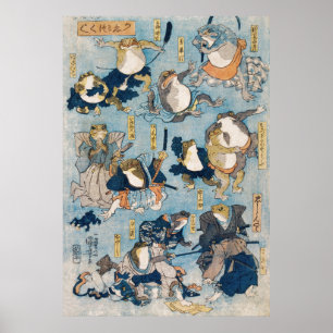 Poster Ilustração japonesa de sapos personificados