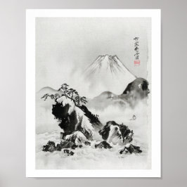 Poster Ilustração japonesa vintage do Monte Fuji (1887)