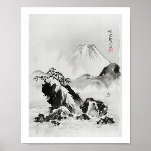 Poster Ilustração japonesa vintage do Monte Fuji (1887)