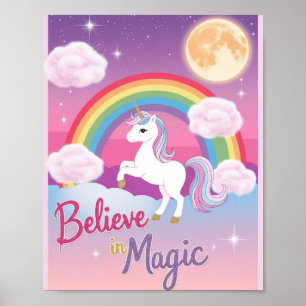 Poster Ilustração Mágica de Unicórnio Caprichosa