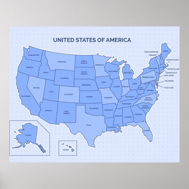Poster Ilustração Mínima do Mapa dos Estados Unidos em Az (Frente)