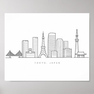 Poster Ilustração Minimalista da Silhueta de Tóquio