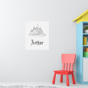Poster Ilustração minimalista vintage de castelo medieval