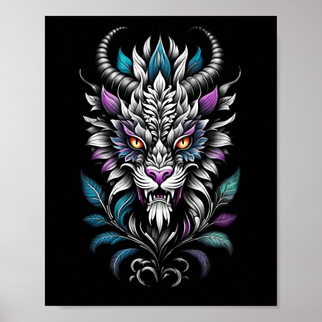 Poster Ilustração Mística da Besta - Dragão de Olhos Quei (Frente)