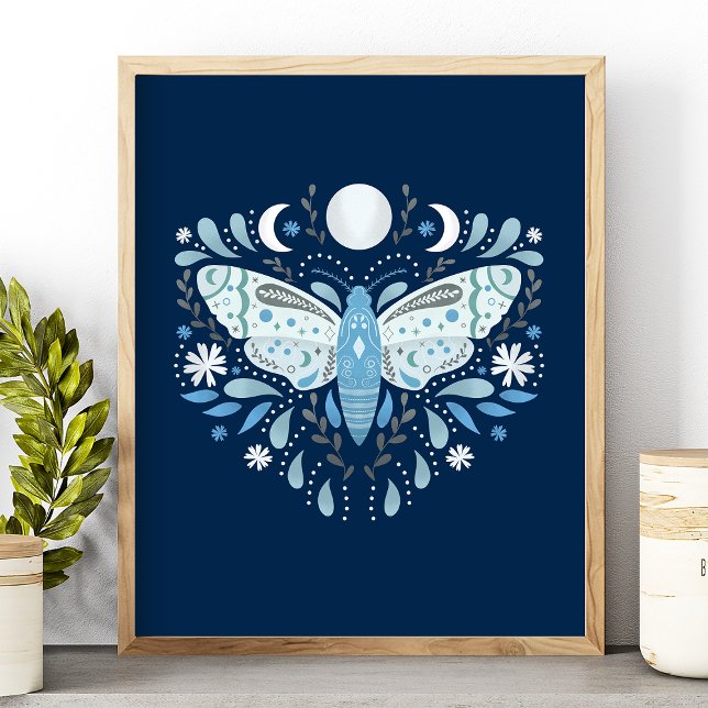 Poster Ilustração Moderna de Mariposa Abstrata Azul e Bra (Criador carregado)
