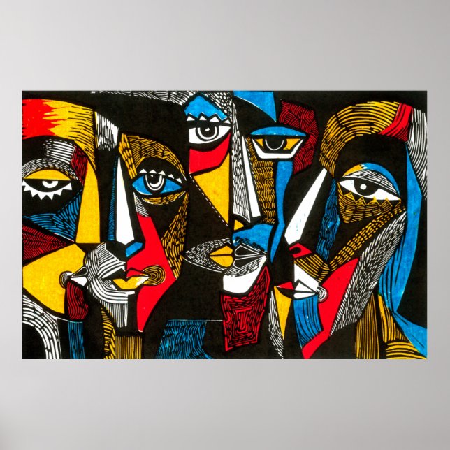 Poster Ilustração moderna no estilo de linocut. Argumento (Frente)