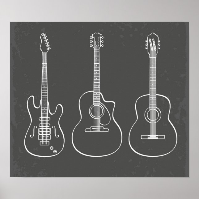 Pôster Ilustração musical de trio de guitarra retrô (Frente)