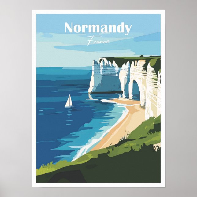 Poster Ilustração Normandy France Trabalho de arte Viagem (Frente)