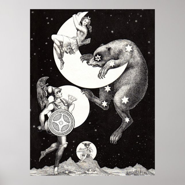 Poster Ilustração Noturna do Deus do Universo da Lua Cele (Frente)