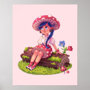 Poster Ilustração Núcleo de Algodão da Menina do Cogumelo
