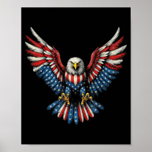 Poster Ilustração Patriótica Águia Careca Bandeira Americ