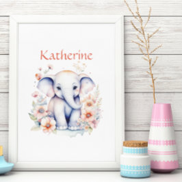 Poster Ilustração Personalizada de um Elefante Bebê Fofo