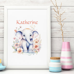 Poster Ilustração Personalizada de um Elefante Bebê Fofo