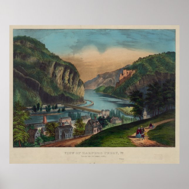 Poster Ilustração pictórica de Harpers Ferry WV (Frente)