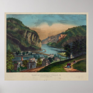 Poster Ilustração pictórico do vintage da balsa WV dos